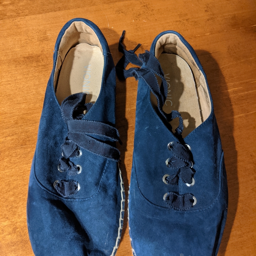 Vionic - Sandy VS295, Blue Suede, Espadrille,  Casual, Tan Stitching, Size 8.5